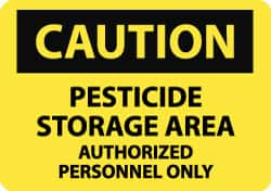 NMC - "Caution - Pesticide Storage Area - Authorized Personnel Only", 7" Long x 10" Wide, Pressure-Sensitive Vinyl Safety Sign - Rectangle, 0.004" Thick, Use for Hazardous Materials - Caliber Tooling