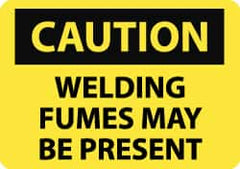 NMC - "Caution - Welding Fumes May Be Present", 7" Long x 10" Wide, Pressure-Sensitive Vinyl Safety Sign - Rectangle, 0.004" Thick, Use for Hazardous Materials - Caliber Tooling