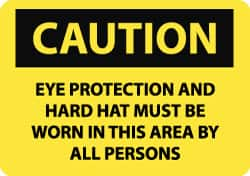 NMC - "Caution - Eye Protection and Hard Hat Must Be Worn in This Area by All Persons", 10" Long x 14" Wide, Aluminum Safety Sign - Rectangle, 0.04" Thick, Use for Accident Prevention - Caliber Tooling