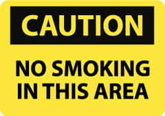 NMC - "Caution - No Smoking in This Area", 10" Long x 14" Wide, Pressure-Sensitive Vinyl Safety Sign - Rectangle, 0.004" Thick, Use for Accident Prevention - Caliber Tooling