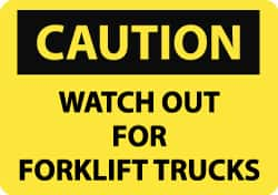 NMC - "Caution - Watch Out for Fork Lift Trucks", 10" Long x 14" Wide, Pressure-Sensitive Vinyl Safety Sign - Rectangle, 0.004" Thick, Use for Accident Prevention - Caliber Tooling