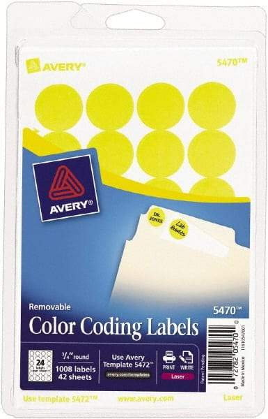 AVERY - 3/4" Wide x 3/4" Long, Neon Yellow Paper Color Coding Labels - For Laser/Inkjet Printers - Caliber Tooling