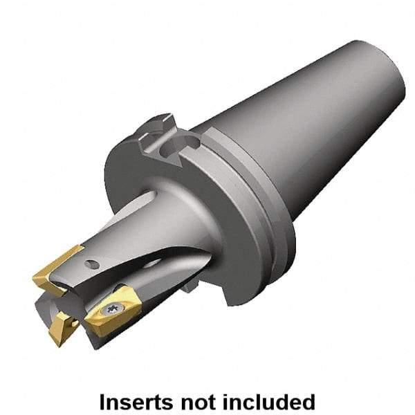 Kennametal - 1-1/2" Cut Diam, 18.03mm Max Depth of Cut, 192.07mm OAL, Indexable Square Shoulder Helical End Mill - E.. 18.. Inserts, CAT 40 Taper Shank, 0° Lead Angle, Through Coolant, Series Mill 1-18 - Caliber Tooling