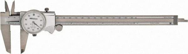 Mitutoyo - 8" Max, 0.001" Graduation, 0.1" per Revolution, Dial Caliper - White Face, 1.9688" Jaw Length, Accurate to 0.0020" - Caliber Tooling