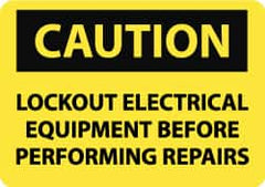 NMC - "Caution - Lockout Electrical Equipment Before Performing Repairs", 7" Long x 10" Wide, Pressure-Sensitive Vinyl Safety Sign - Rectangle, 0.004" Thick, Use for Accident Prevention - Caliber Tooling