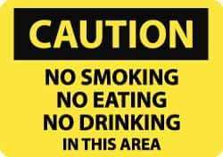 NMC - "Caution - No Smoking - No Eating - No Drinking in This Area", 7" Long x 10" Wide, Pressure-Sensitive Vinyl Safety Sign - Rectangle, 0.004" Thick, Use for Accident Prevention - Caliber Tooling