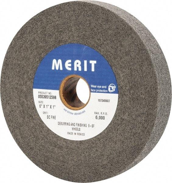 Merit Abrasives - 6" Diam, 1" Face Width, 1" Center Hole, Fine Grade, Silicon Carbide Deburring Wheel - Convolute, Hard Density 9 Grade, 6,000 RPM - Caliber Tooling