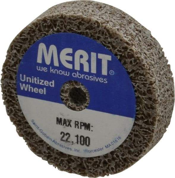 Merit Abrasives - 2" Diam, 1/2" Face Width, 1/4" Center Hole, Medium Grade, Aluminum Oxide Deburring Wheel - Unitized, Hard Density 8 Grade, 22,000 RPM - Caliber Tooling