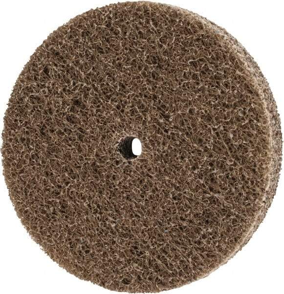 Merit Abrasives - 3" Diam, 1/2" Face Width, 1/4" Center Hole, Fine Grade, Aluminum Oxide Deburring Wheel - Unitized, Soft Density 2 Grade, 18,000 RPM - Caliber Tooling