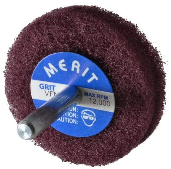 Merit Abrasives - 2" Diam, Medium Mounted Scrubber Buffing Wheel - 2 Ply, Very Fine Grade, 1/4" Shank Diam, 12,000 RPM - Caliber Tooling