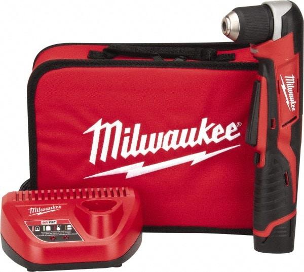 Milwaukee Tool - 12 Volt 3/8" Chuck Right Angle Handle Cordless Drill - 0-800 RPM, Keyless Chuck, Reversible, 1 Lithium-Ion Battery Included - Caliber Tooling