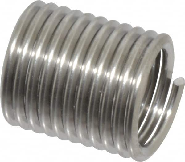 Recoil - M10x1.50 Metric Coarse, 20mm OAL, Free Running Helical Insert - 11-1/8 Free Coils, Tanged, Stainless Steel, Bright Finish, 2D Insert Length - Caliber Tooling