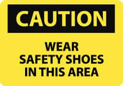 NMC - "Caution - Wear Safety Shoes in This Area", 10" Long x 14" Wide, Pressure-Sensitive Vinyl Safety Sign - Rectangle, 0.004" Thick, Use for Accident Prevention - Caliber Tooling