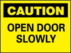 NMC - Caution - Open Door Slowly, Plastic Fire and Exit Sign - 10" Wide x 7" High - Caliber Tooling