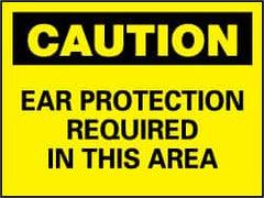 NMC - "Caution - Ear Protection Required in This Area", 7" Long x 10" Wide, Pressure-Sensitive Vinyl Safety Sign - Rectangle, 0.004" Thick, Use for Accident Prevention - Caliber Tooling