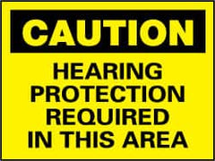 NMC - "Caution - Hearing Protection Required in This Area", 7" Long x 10" Wide, Pressure-Sensitive Vinyl Safety Sign - Rectangle, 0.004" Thick, Use for Accident Prevention - Caliber Tooling