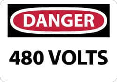 NMC - "Danger - 480 Volts", 7" Long x 10" Wide, Rigid Plastic Safety Sign - Rectangle, 0.05" Thick, Use for Accident Prevention - Caliber Tooling