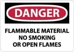 NMC - "Danger - Flammable Material - No Smoking or Open Flames", 7" Long x 10" Wide, Pressure-Sensitive Vinyl Safety Sign - Rectangle, 0.004" Thick, Use for Accident Prevention - Caliber Tooling