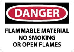 NMC - "Danger - Flammable Material - No Smoking or Open Flames", 7" Long x 10" Wide, Rigid Plastic Safety Sign - Rectangle, 0.05" Thick, Use for Accident Prevention - Caliber Tooling