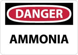 NMC - "Danger - Ammonia", 7" Long x 10" Wide, Pressure-Sensitive Vinyl Safety Sign - Rectangle, 0.004" Thick, Use for Hazardous Materials - Caliber Tooling