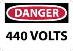 NMC - "Danger - 440 Volts", 7" Long x 10" Wide, Pressure-Sensitive Vinyl Safety Sign - Rectangle, 0.004" Thick, Use for Accident Prevention - Caliber Tooling