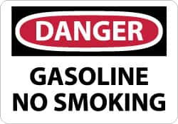 NMC - "Danger - Gasoline - No Smoking", 7" Long x 10" Wide, Pressure-Sensitive Vinyl Safety Sign - Rectangle, 0.004" Thick, Use for Accident Prevention - Caliber Tooling