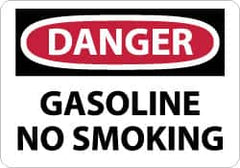 NMC - "Danger - Gasoline - No Smoking", 7" Long x 10" Wide, Pressure-Sensitive Vinyl Safety Sign - Rectangle, 0.004" Thick, Use for Accident Prevention - Caliber Tooling