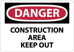 NMC - "Danger - Construction Area - Keep Out", 10" Long x 14" Wide, Rigid Plastic Safety Sign - Rectangle, 0.05" Thick, Use for Security & Admittance - Caliber Tooling