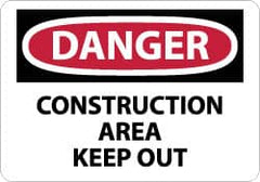 NMC - "Danger - Construction Area - Keep Out", 7" Long x 10" Wide, Rigid Plastic Safety Sign - Rectangle, 0.05" Thick, Use for Security & Admittance - Caliber Tooling