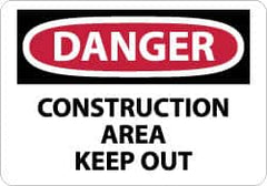 NMC - "Danger - Construction Area - Keep Out", 7" Long x 10" Wide, Pressure-Sensitive Vinyl Safety Sign - Rectangle, 0.004" Thick, Use for Security & Admittance - Caliber Tooling