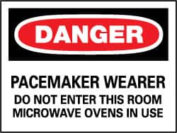 NMC - "Danger - Pacemaker Wearer - Do Not Enter This Room - Microwave Ovens in Use", 7" Long x 10" Wide, Rigid Plastic Safety Sign - Rectangle, 0.05" Thick, Use for Accident Prevention - Caliber Tooling