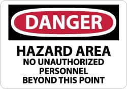 NMC - "Danger - Hazard Area - No Unauthorized Personnel Beyond This Point", 7" Long x 10" Wide, Rigid Plastic Safety Sign - Rectangle, 0.05" Thick, Use for Security & Admittance - Caliber Tooling