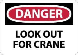 NMC - "Danger - Look Out for Crane", 7" Long x 10" Wide, Pressure-Sensitive Vinyl Safety Sign - Rectangle, 0.004" Thick, Use for Accident Prevention - Caliber Tooling