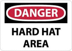 NMC - "Danger - Hard Hat Area", 7" Long x 10" Wide, Pressure-Sensitive Vinyl Safety Sign - Rectangle, 0.004" Thick, Use for Accident Prevention - Caliber Tooling