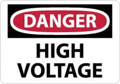 NMC - "Danger - High Voltage", 7" Long x 10" Wide, Rigid Plastic Safety Sign - Rectangle, 0.05" Thick, Use for Accident Prevention - Caliber Tooling