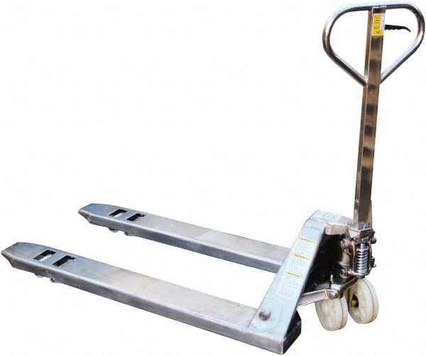 Vestil - 5,500 Lb Capacity, 7-3/4" Lift Stainless Steel Pallet Truck - 2-7/8" Min Lift Height, 48" Fork Length x 27" Fork Width, 27" Overall Width - Caliber Tooling