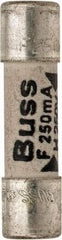 Cooper Bussmann - 250 VAC, 32 VDC, 0.25 Amp, Fast-Acting Miniature Ceramic Fuse - 20mm OAL, 5mm Diam - Caliber Tooling