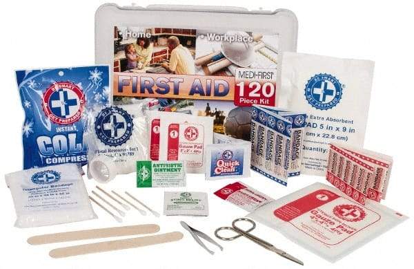 Medique - 120 Piece, Multipurpose/Auto/Travel First Aid Kit - 10" Wide x 3-1/2" Deep x 7-1/2" High, Plastic Case - Caliber Tooling