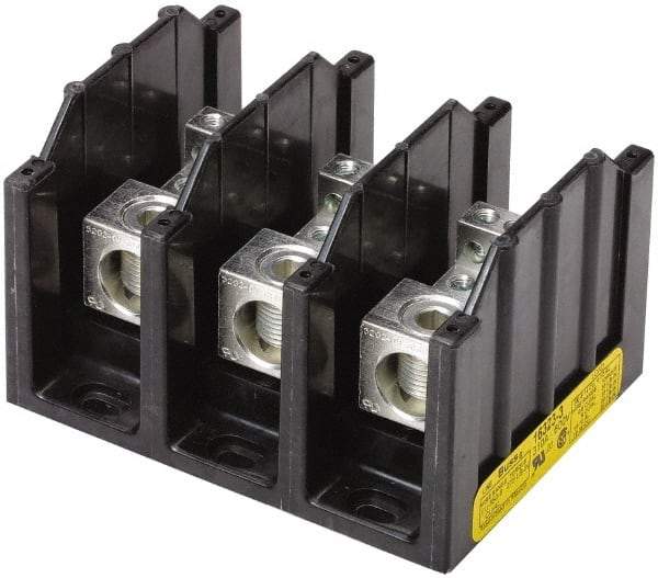 Cooper Bussmann - 3 Poles, 310 Amp, 350 kcmil-6 AWG (Cu/Al) Primary, 4-12 AWG (Al), 4-14 AWG (Cu) Secondary, Thermoplastic Power Distribution Block - 600 VAC/VDC, 1 Primary Connection, 5.2 Inch Long x 3.32 Inch Deep x 4 Inch High - Caliber Tooling