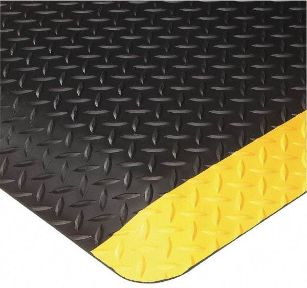 Wearwell - 20' Long x 3' Wide, Dry Environment, Anti-Fatigue Matting - Black with Yellow Borders, Vinyl with Nitrile Blend Base, Beveled on 4 Sides - Caliber Tooling