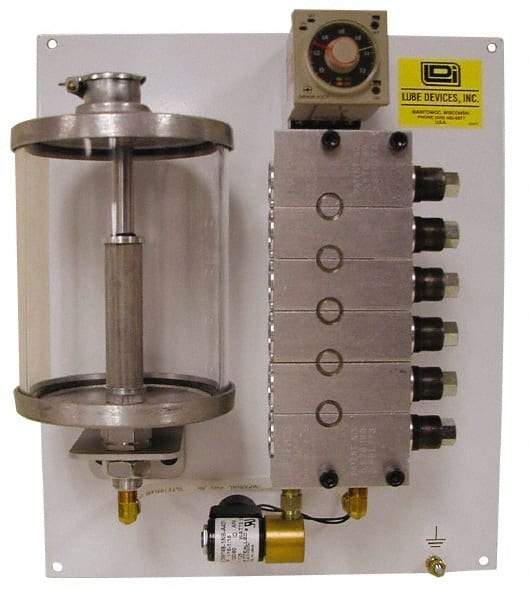 LDI Industries - 168 Cu. Inch Reservoir Capacity, 0.16 cc Output per Cycle, 6 Outlet Panel-Mounted Central Lubrication System Air-Operated Pump - Grease, 1/8-27 Outlet Thread, NPTF - Caliber Tooling