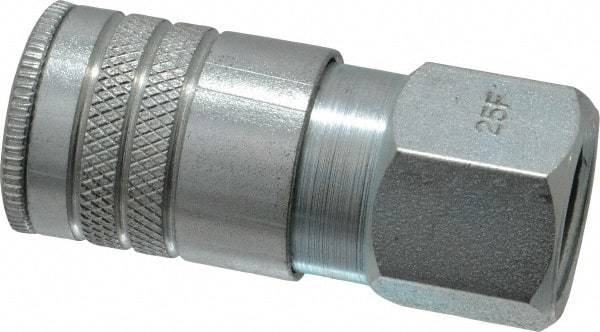 Parker - 1/2-14 Female NPTF Industrial Pneumatic Hose Coupler - Steel, 3/8" Body Diam - Caliber Tooling