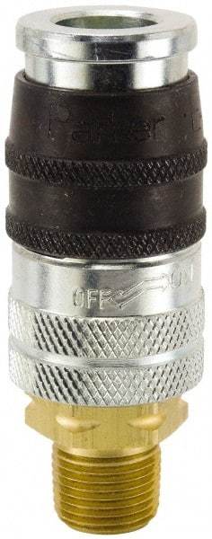 Parker - 1/2-14 Male NPT Industrial Pneumatic Hose Coupler - Steel, 1/2" Body Diam - Caliber Tooling