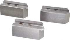 H & R Manufacturing - 1.5mm x 60° Serrated Attachment, Square Soft Lathe Chuck Jaw - 3 Jaws, Steel, 1" Btw Mount Hole Ctrs, 3-1/2" Long x 1-1/2" Wide x 1-1/2" High, 0.551" Groove, 12mm Fastener - Caliber Tooling