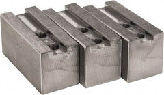 H & R Manufacturing - 1.5mm x 60° Serrated Attachment, Square Soft Lathe Chuck Jaw - 3 Jaws, Steel, 1.181" Btw Mount Hole Ctrs, 4" Long x 1-3/4" Wide x 2" High, 0.63" Groove, 12mm Fastener - Caliber Tooling