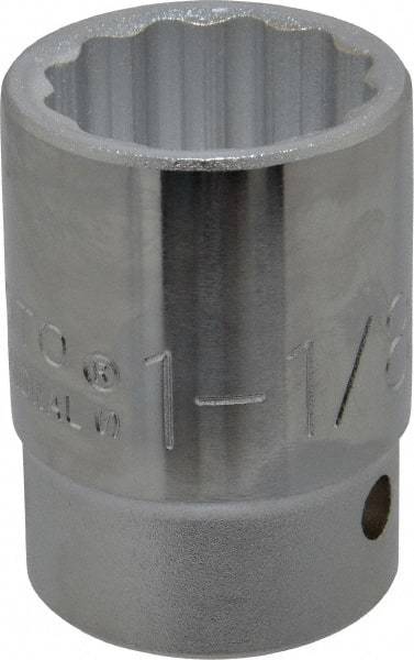 Proto - 1-1/8", 3/4" Drive, Standard Hand Socket - 12 Points, 2-7/32" OAL, Chrome Finish - Caliber Tooling