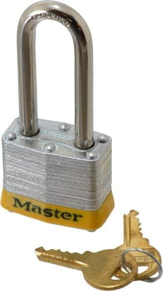 Master Lock - Keyed Alike Retaining Key Conductive Lockout Padlock - 2" Shackle Clearance, 9/32" Shackle Diam, 1-1/4" Body Height x 1-9/16" Body Width, Yellow, 4 Pins - Caliber Tooling