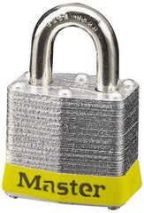 Master Lock - Keyed Alike Retaining Key Conductive Lockout Padlock - 3/4" Shackle Clearance, 9/32" Shackle Diam, 1-1/4" Body Height x 1-9/16" Body Width, Yellow, 4 Pins - Caliber Tooling