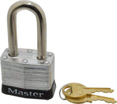 Master Lock - Keyed Different Retaining Key Conductive Lockout Padlock - 1-1/2" Shackle Clearance, 9/32" Shackle Diam, 1-1/4" Body Height x 1-9/16" Body Width, Black, 4 Pins - Caliber Tooling