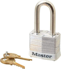 Master Lock - Keyed Different Retaining Key Conductive Lockout Padlock - 1-1/2" Shackle Clearance, 9/32" Shackle Diam, 1-1/4" Body Height x 1-9/16" Body Width, White, 4 Pins - Caliber Tooling